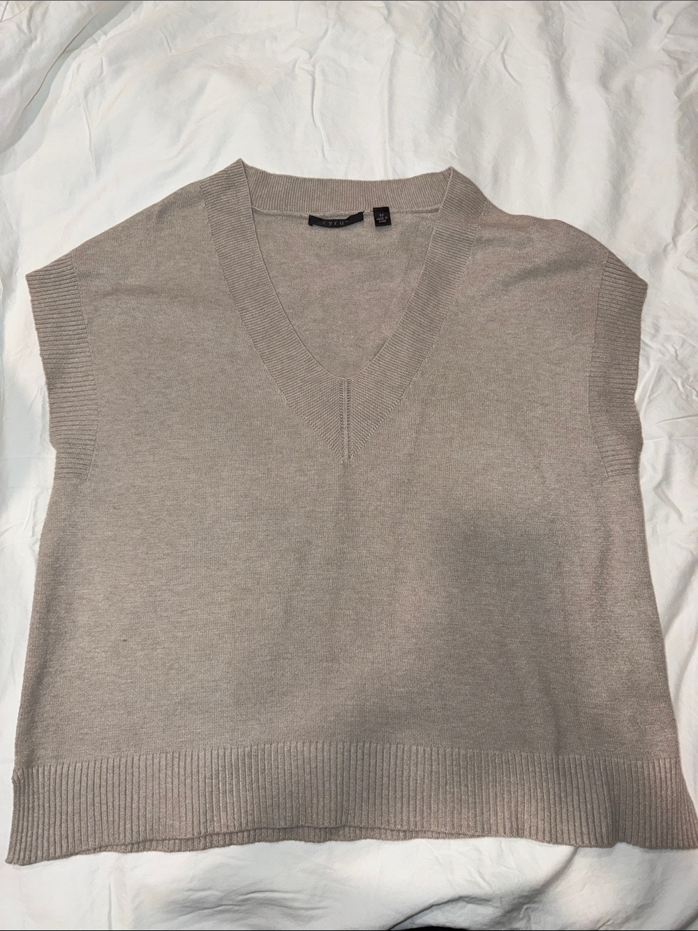 Cyrus Neutral Taupe Sleeveless V-Neck Knit Vest